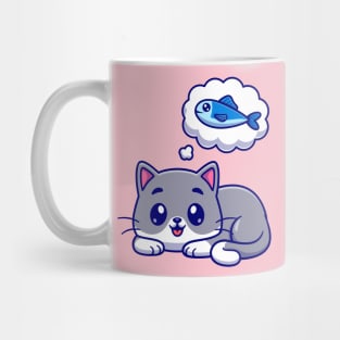 Cute Cat Thinking Fish Cartoon Mug